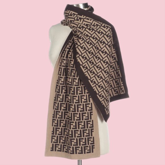 Fendi Accessories - Fendi FF Logo Reversible Wool Intarsia Knit Scarf